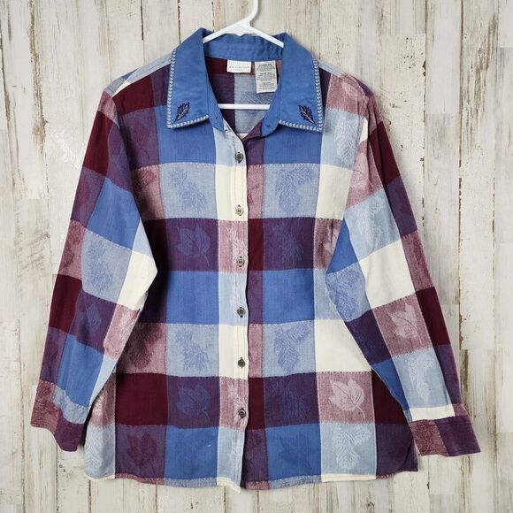 White Stag Leaf Patchwork Button Down Shirt Size 16W - Picture 1 of 8